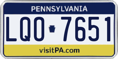 PA license plate LQO7651