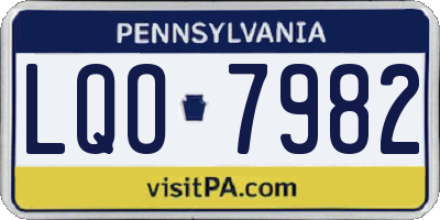 PA license plate LQO7982