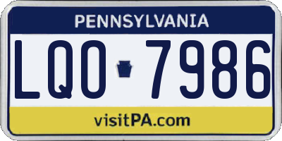 PA license plate LQO7986