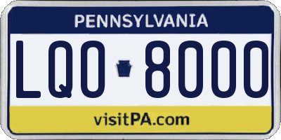 PA license plate LQO8000