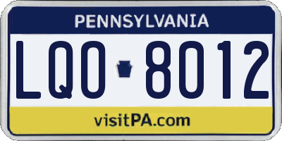 PA license plate LQO8012
