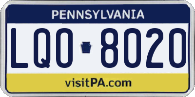 PA license plate LQO8020