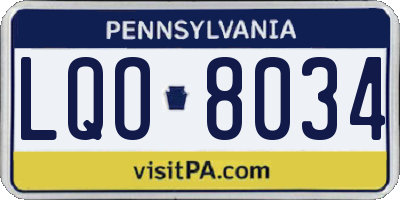 PA license plate LQO8034