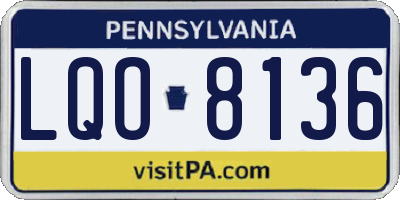 PA license plate LQO8136