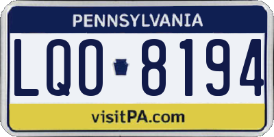 PA license plate LQO8194