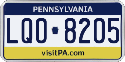 PA license plate LQO8205