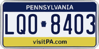 PA license plate LQO8403