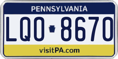 PA license plate LQO8670