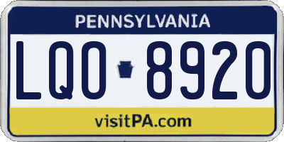 PA license plate LQO8920