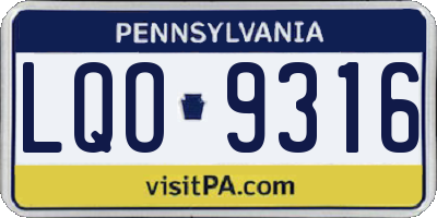 PA license plate LQO9316
