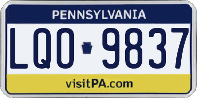 PA license plate LQO9837