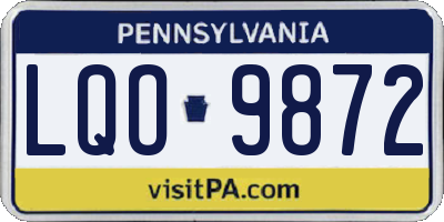 PA license plate LQO9872