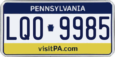 PA license plate LQO9985