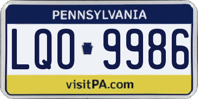 PA license plate LQO9986