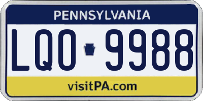 PA license plate LQO9988