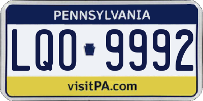 PA license plate LQO9992