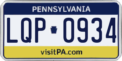 PA license plate LQP0934