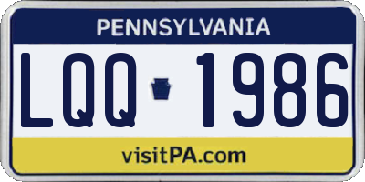 PA license plate LQQ1986