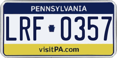 PA license plate LRF0357
