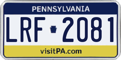 PA license plate LRF2081