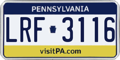 PA license plate LRF3116