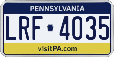 PA license plate LRF4035