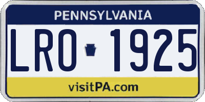 PA license plate LRO1925