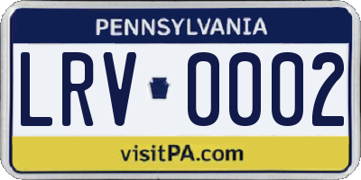 PA license plate LRV0002