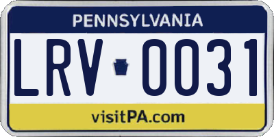 PA license plate LRV0031