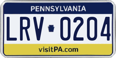 PA license plate LRV0204