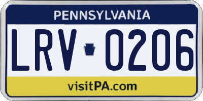 PA license plate LRV0206