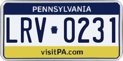 PA license plate LRV0231