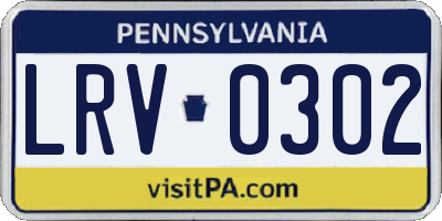 PA license plate LRV0302