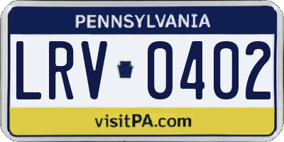 PA license plate LRV0402