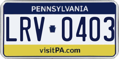 PA license plate LRV0403