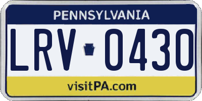 PA license plate LRV0430