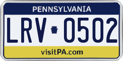 PA license plate LRV0502