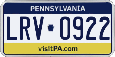PA license plate LRV0922