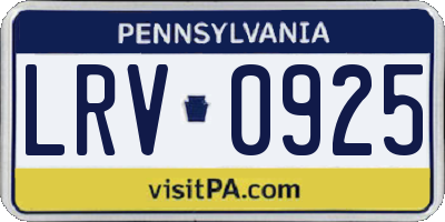 PA license plate LRV0925