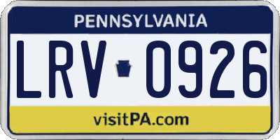 PA license plate LRV0926