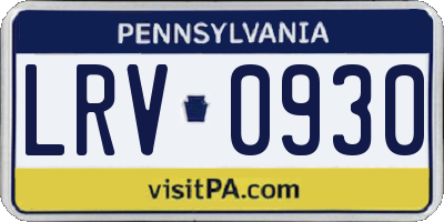 PA license plate LRV0930