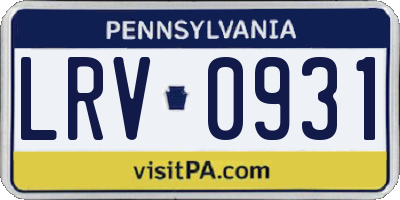 PA license plate LRV0931