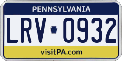 PA license plate LRV0932