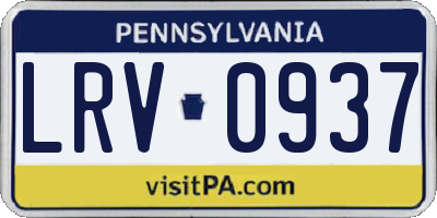 PA license plate LRV0937