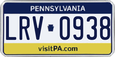 PA license plate LRV0938