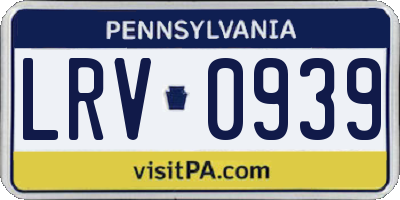 PA license plate LRV0939
