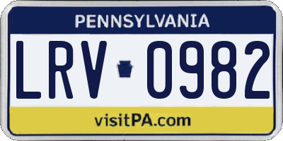 PA license plate LRV0982