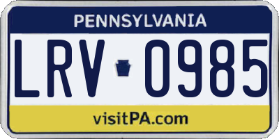 PA license plate LRV0985