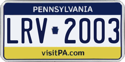 PA license plate LRV2003