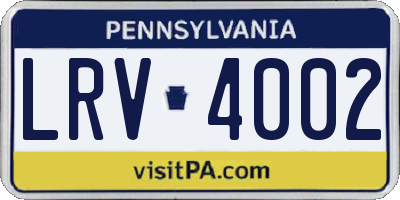 PA license plate LRV4002